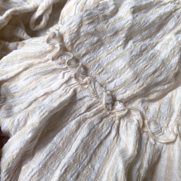 🐚 PILCRO ANTHROPOLOGY BOHO BEIGE WHITE STRIPE BELL SLEEVE LOOSE TOP! - Picture 7 of 9